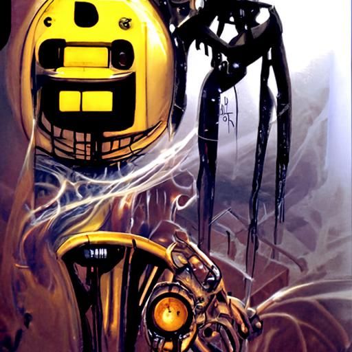 Scary Yellow Robot in Comic Book Art Style