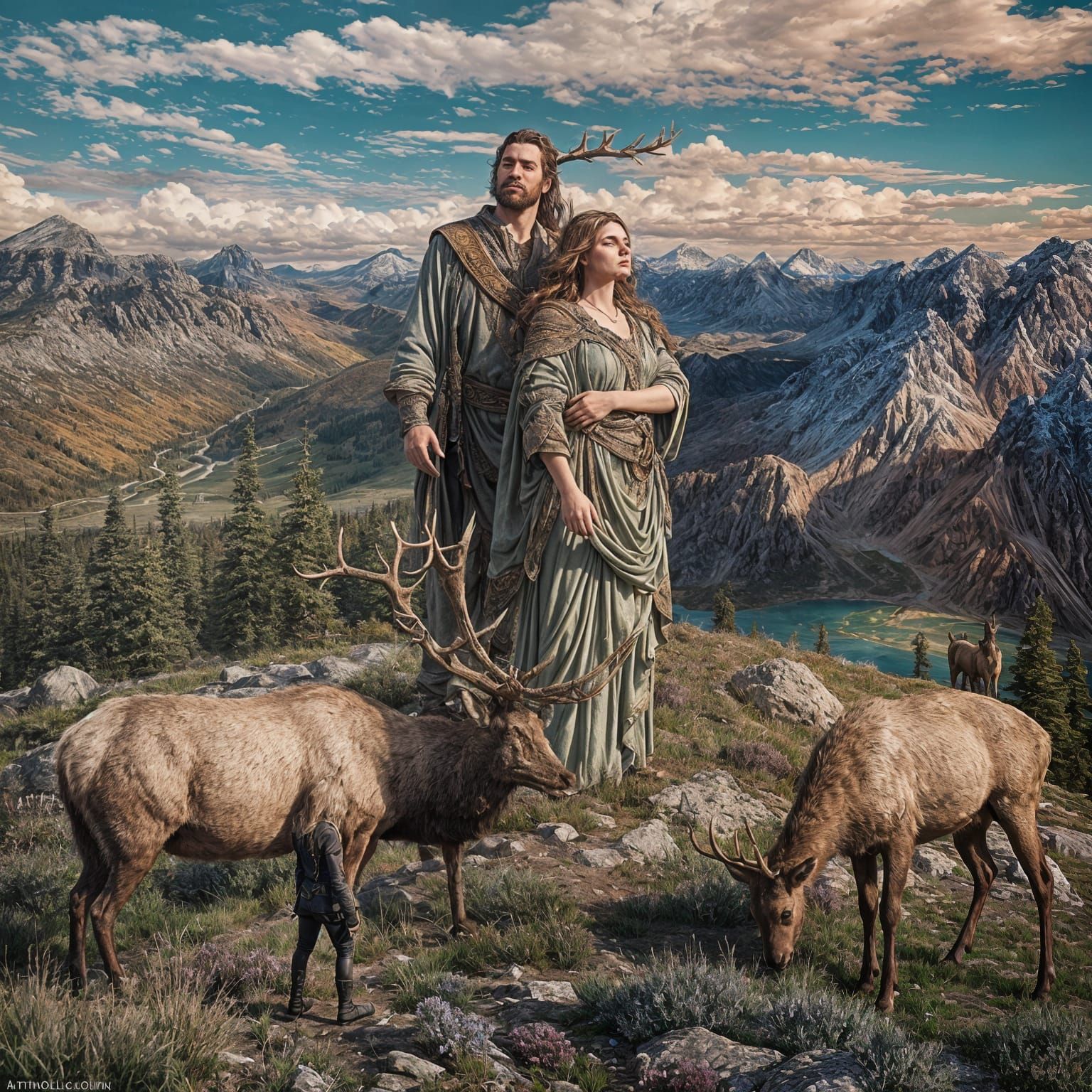 Godly Couple Overlook Mountain Landscape