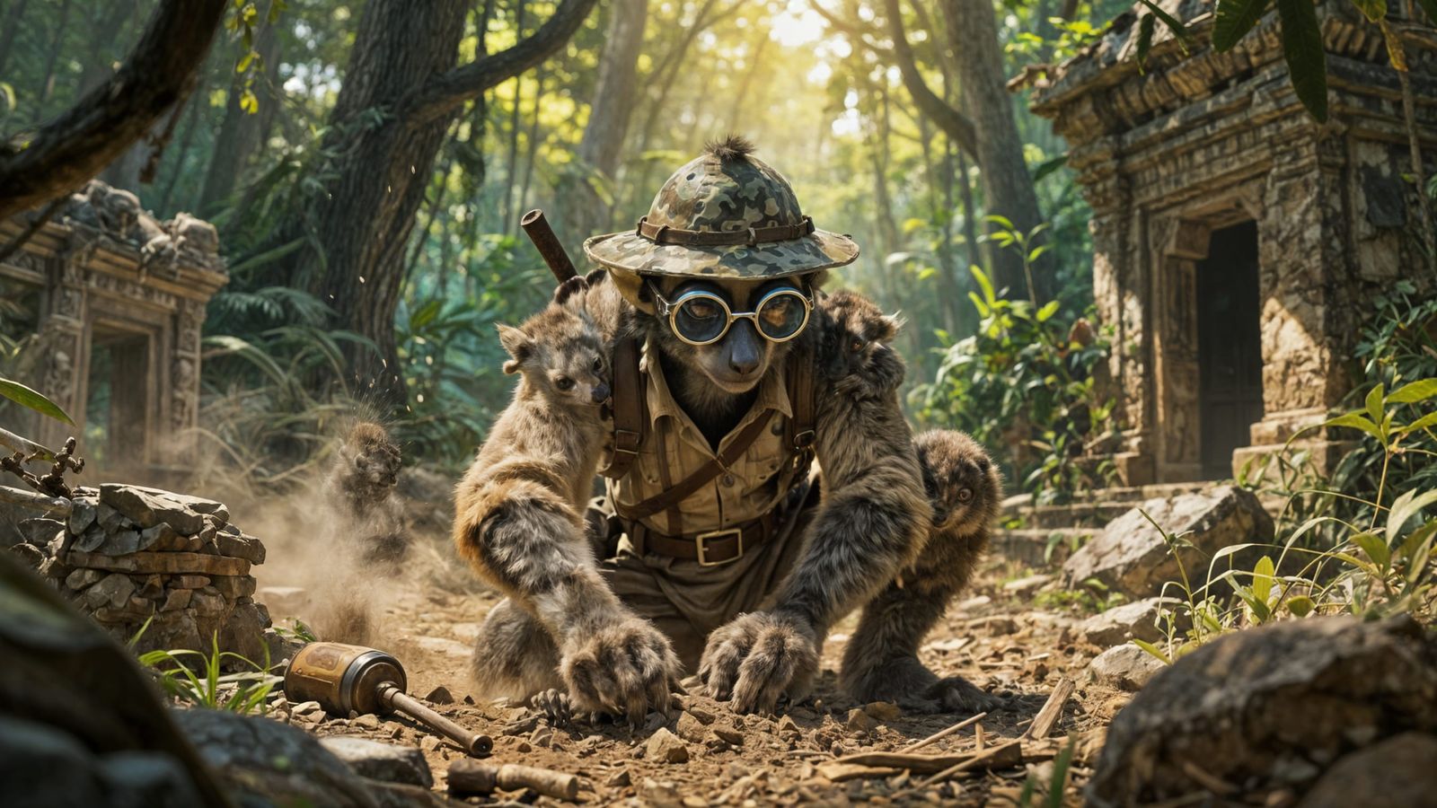 Lemur Explorer Excavating Ancient Temple Ruins