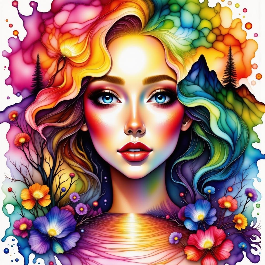 Luminous Alcohol Ink and Watercolor Landscape