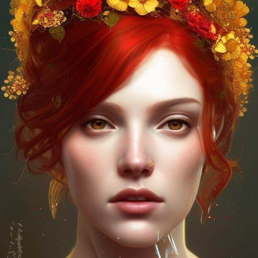 Red-Haired Queen with Golden Flowers Portrait