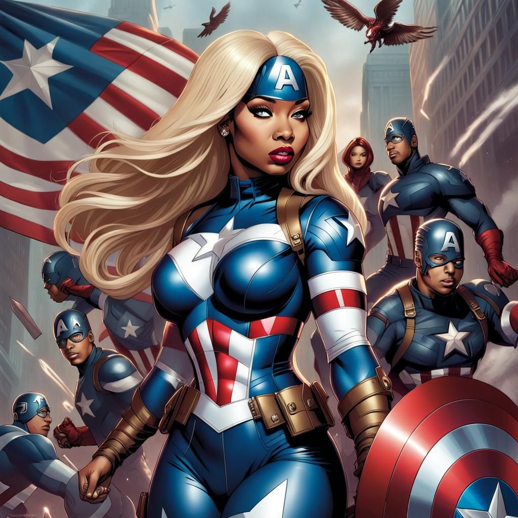 Female Captain America in Comic Book Style
