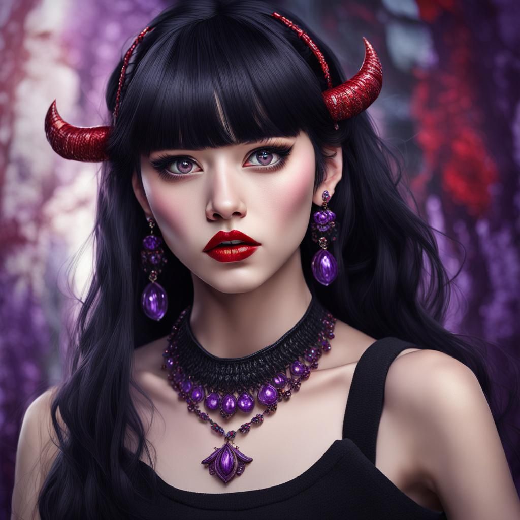 Hyperrealistic Portrait of a Woman with Devil Eyes