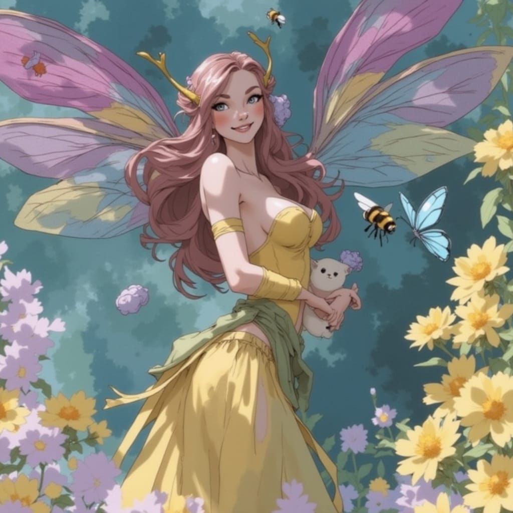 A pretty fairy with the flowers.