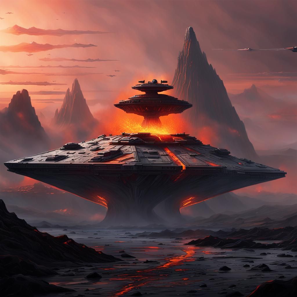 Star Destroyer Approaches Mustafar in Cinematic Concept Art