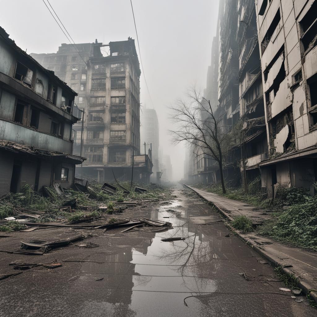 Abandoned Metropolis: Decaying City Reclaimed by Nature