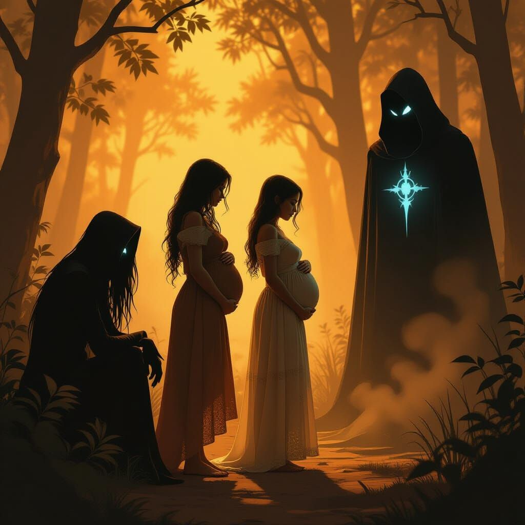 Ominous Family Portrait in Dark Fantasy Style