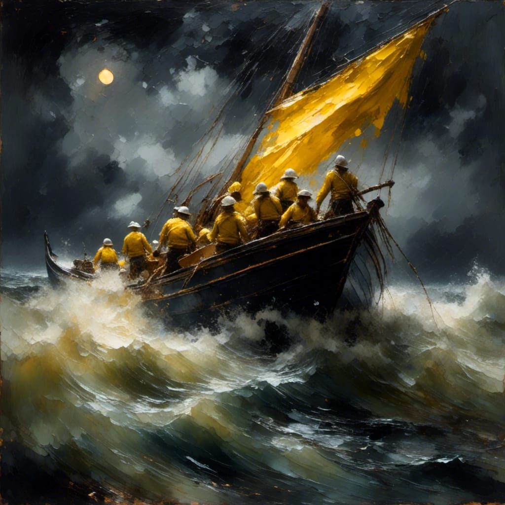 Sailors' Maritime Rescue Mission as Oil Painting
