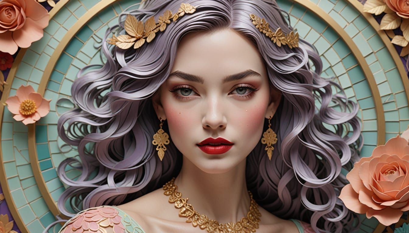 Pastel Paper-Cut Portrait of Elegant Woman