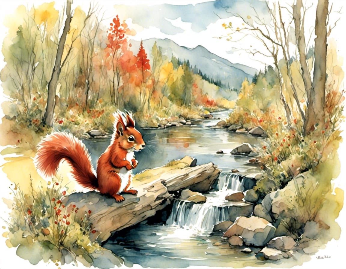 Squirrel in Fedora on New England Stream