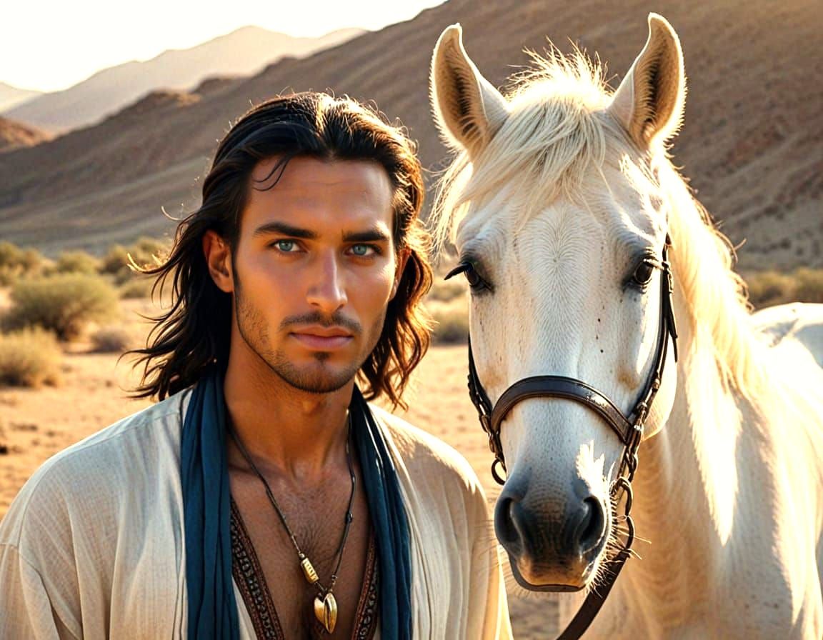 Bronzed Tuareg Warrior Walking Desert Sunset