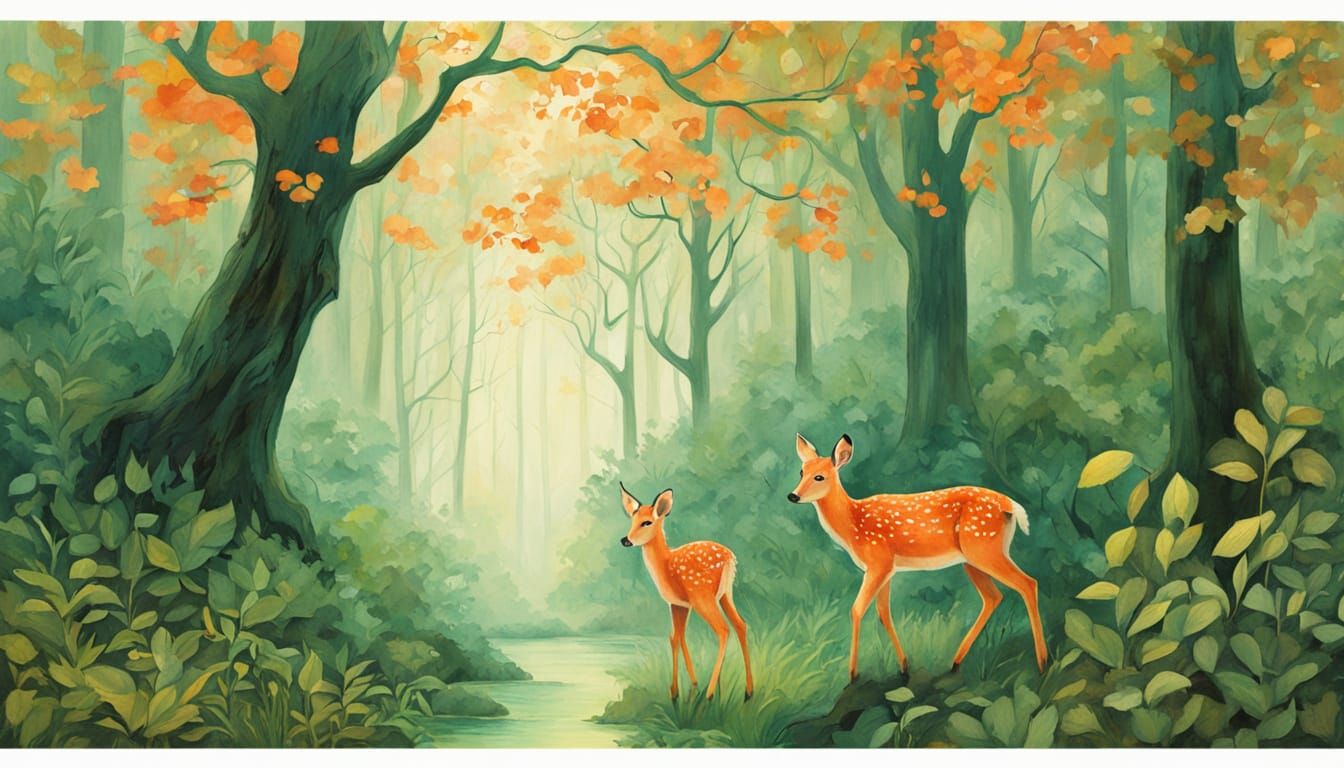 Vibrant Fawns in Emerald Forest