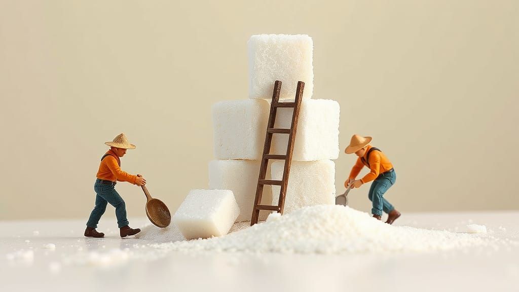 Miniature Harvesters Gather Sugar Cubes in Whimsical Surreal...