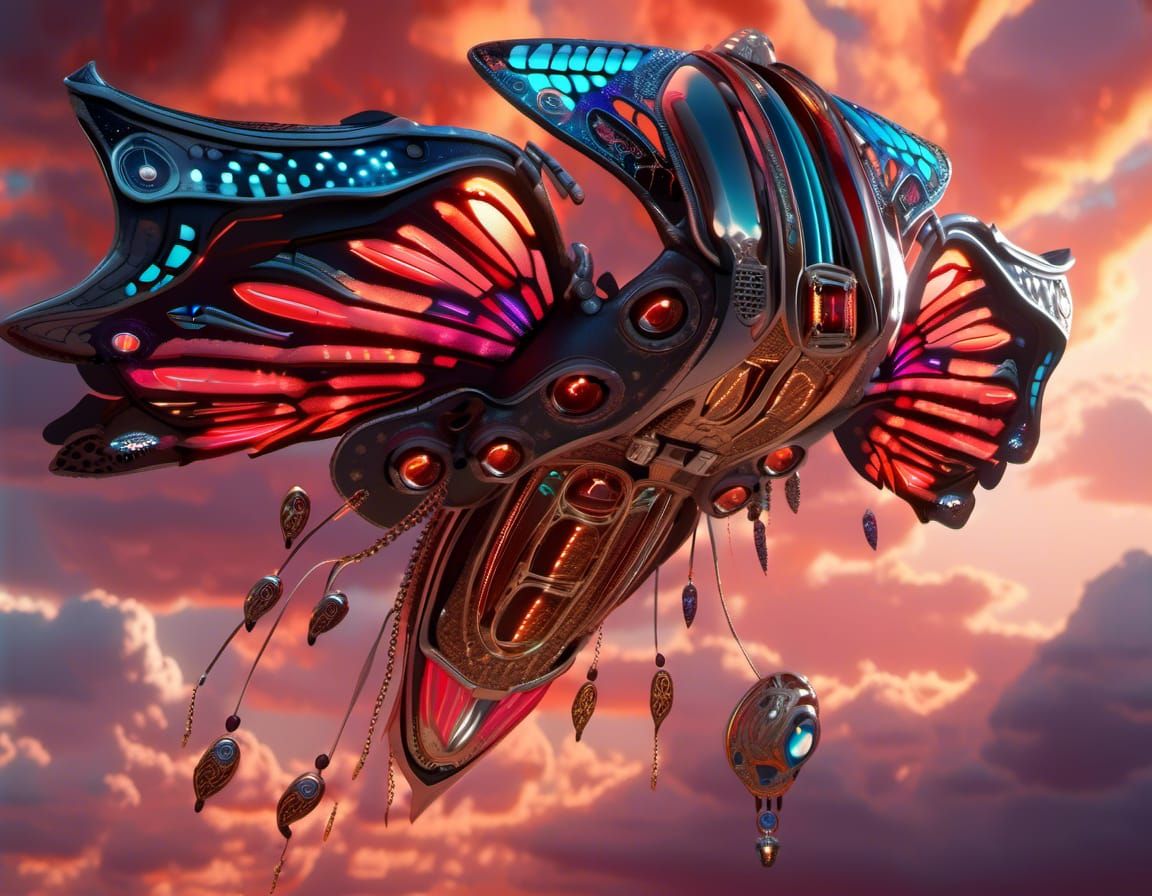 Butterfly Spaceship Flies Through Alien Skies