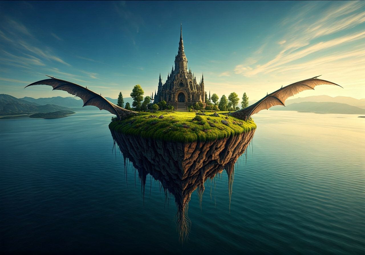 Flying Island Fantasy Arcology Biosphere Depth-Time-Colour-S...