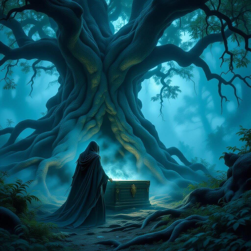 Mystical Sorceress Finds Ancient Chest in Forest