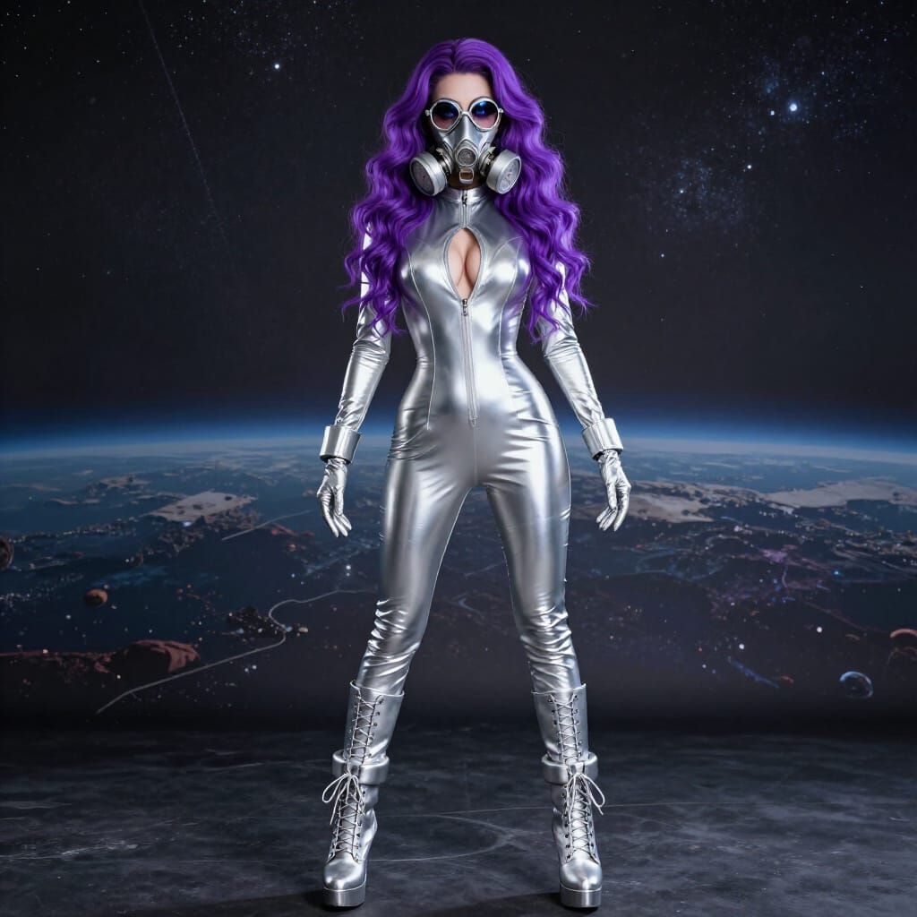 Gothic Latex Woman in Futuristic Space Photoshoot