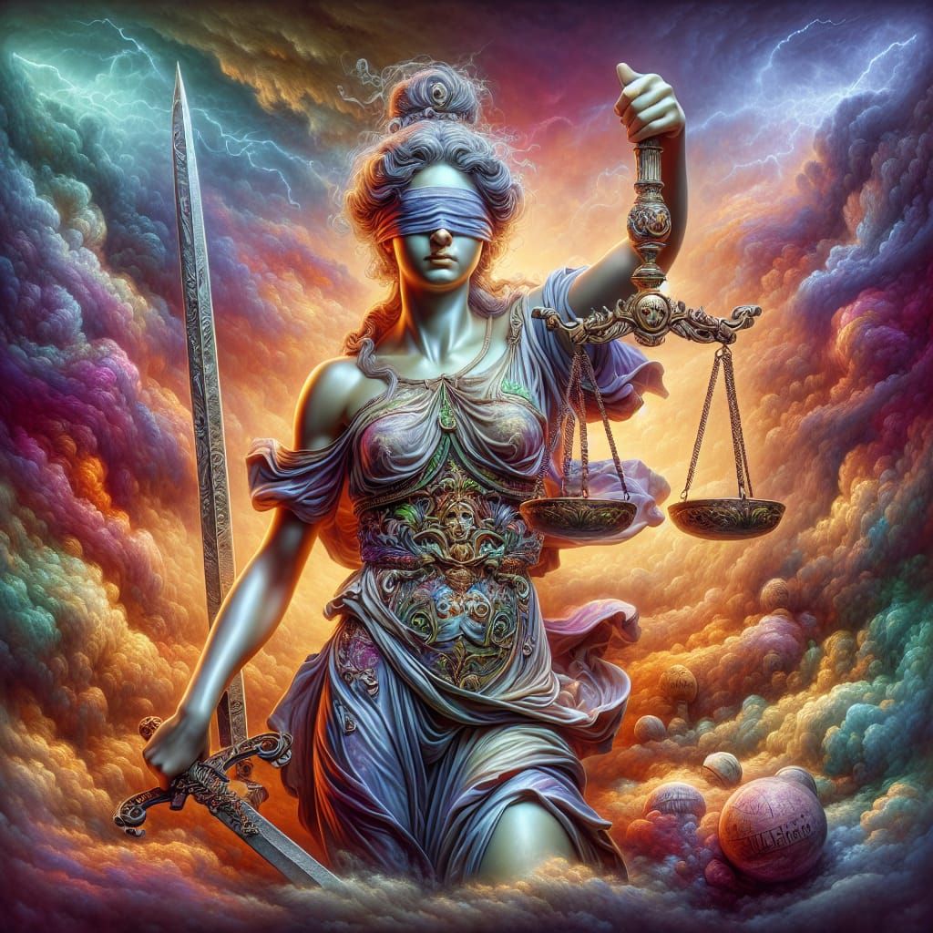 Lady Justice in Tempestuous Weather, Photorealistic Renderin...