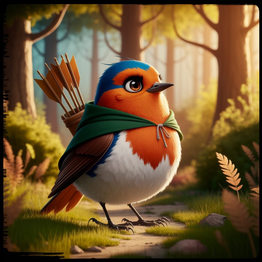 Robin Hood Bird in Forest, Cinematic Style