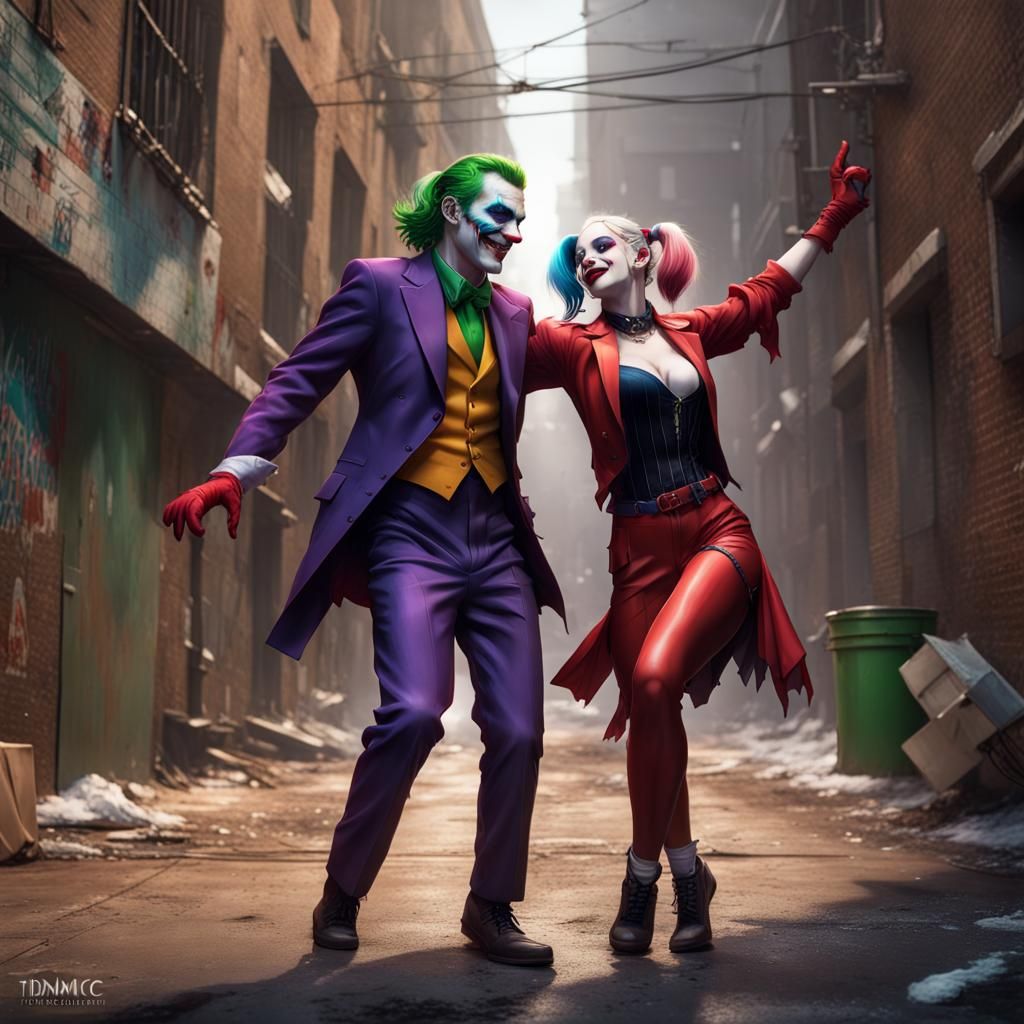 Joker and Harley Quinn Dance, Hyperdetailed Portrait