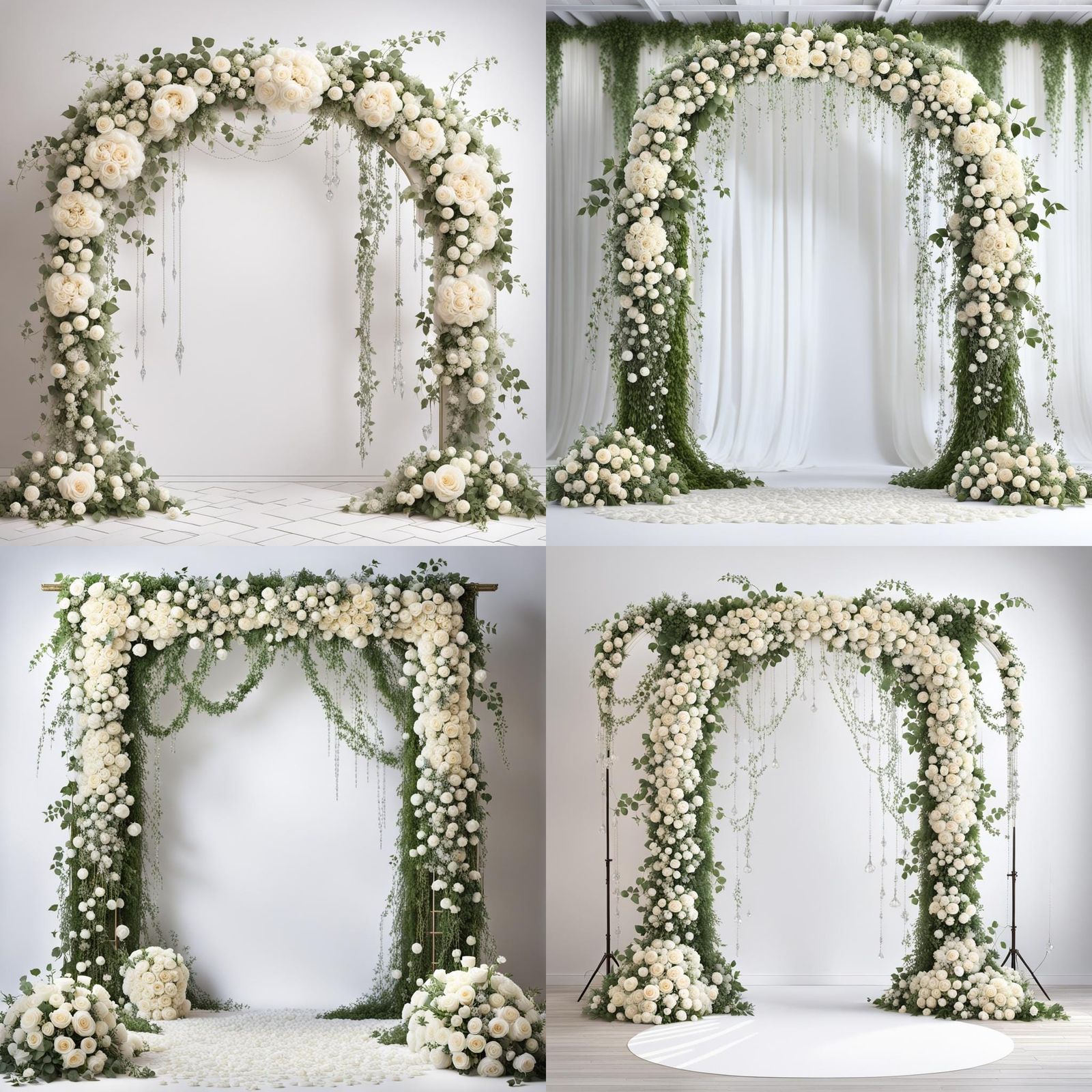 Vintage Wedding Arch with Roses and Crystal Decor