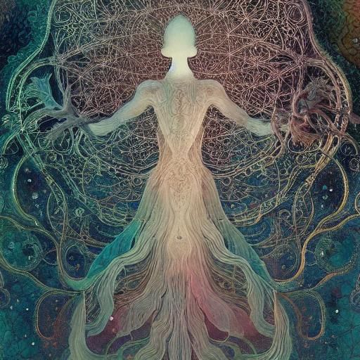 Angelic Apparition Shadows at Sunset in Hyperdetailed Style