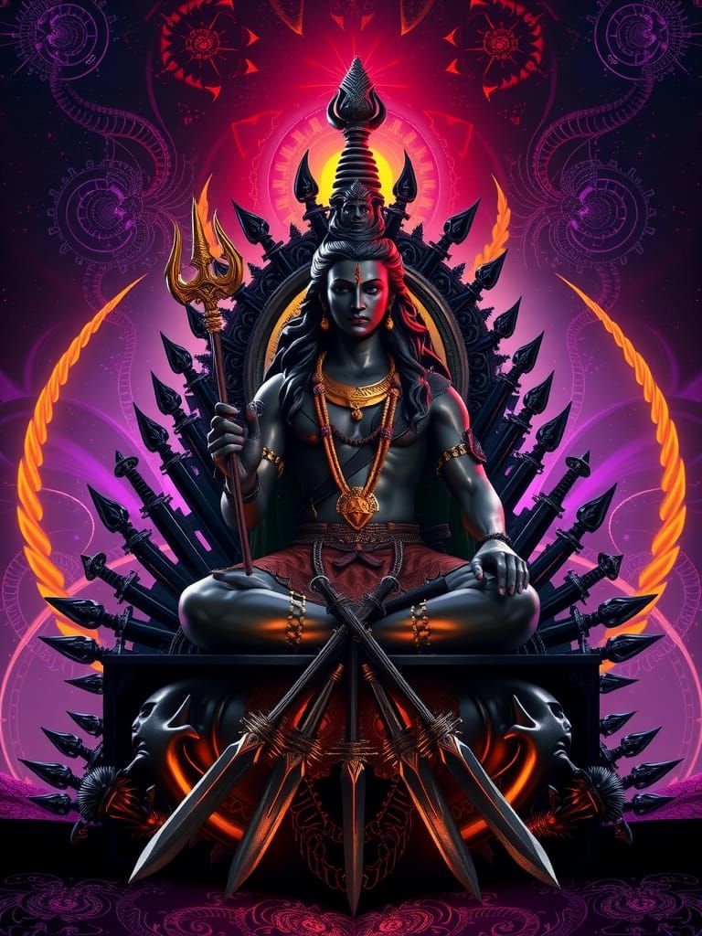 Lord Shiva in Psychedelic Dark Fantasy World