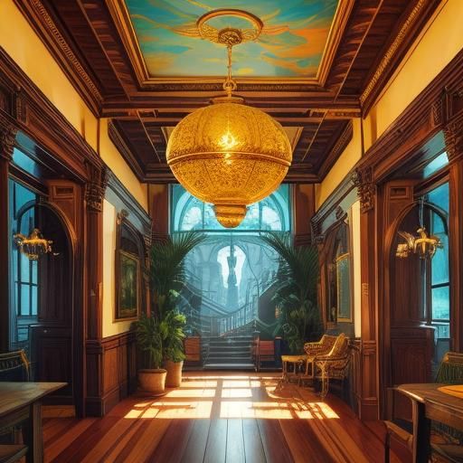 Fantastical Room with Unusual Lamps in Vibrant Colors