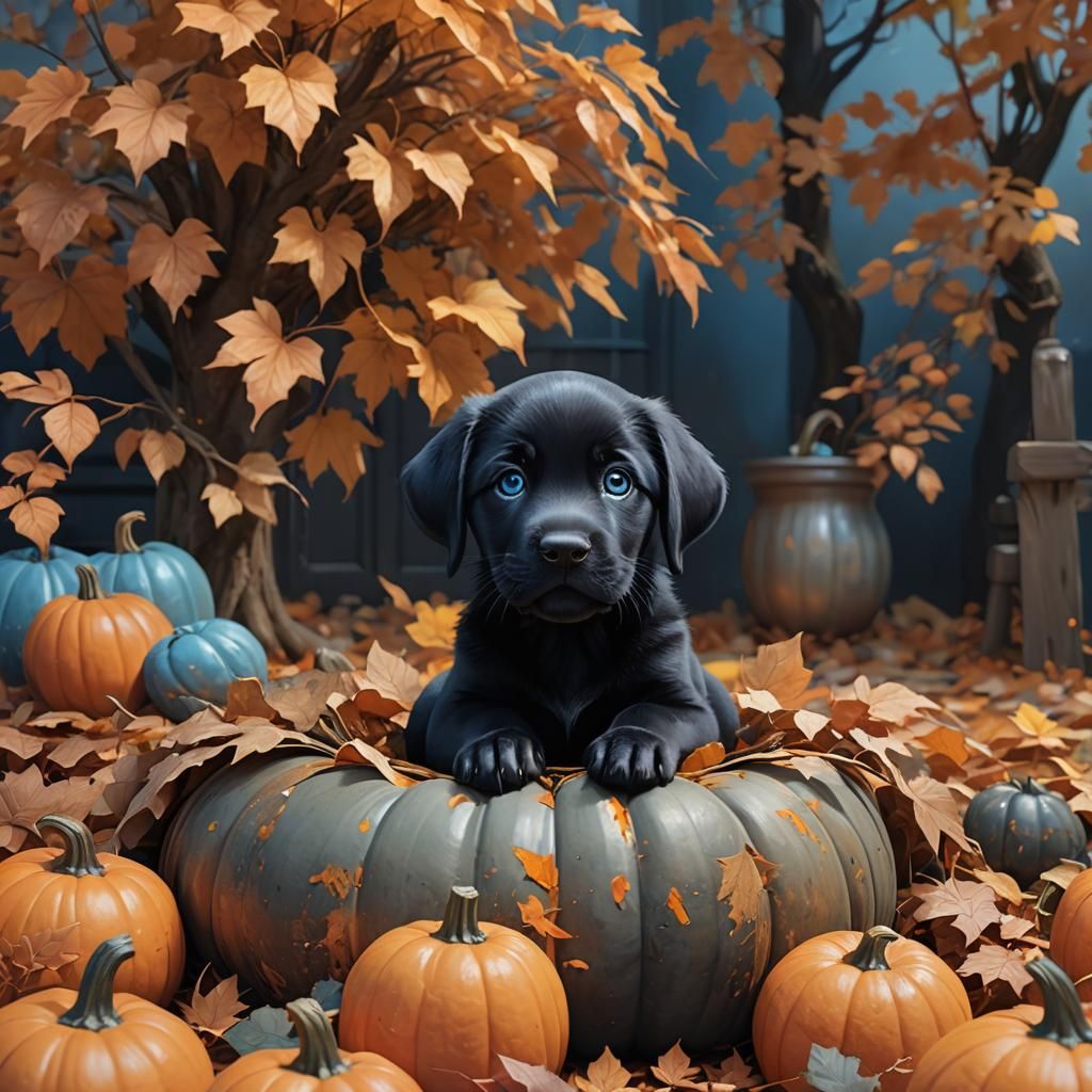 Cozy Autumn Puppy in Vibrant Colors