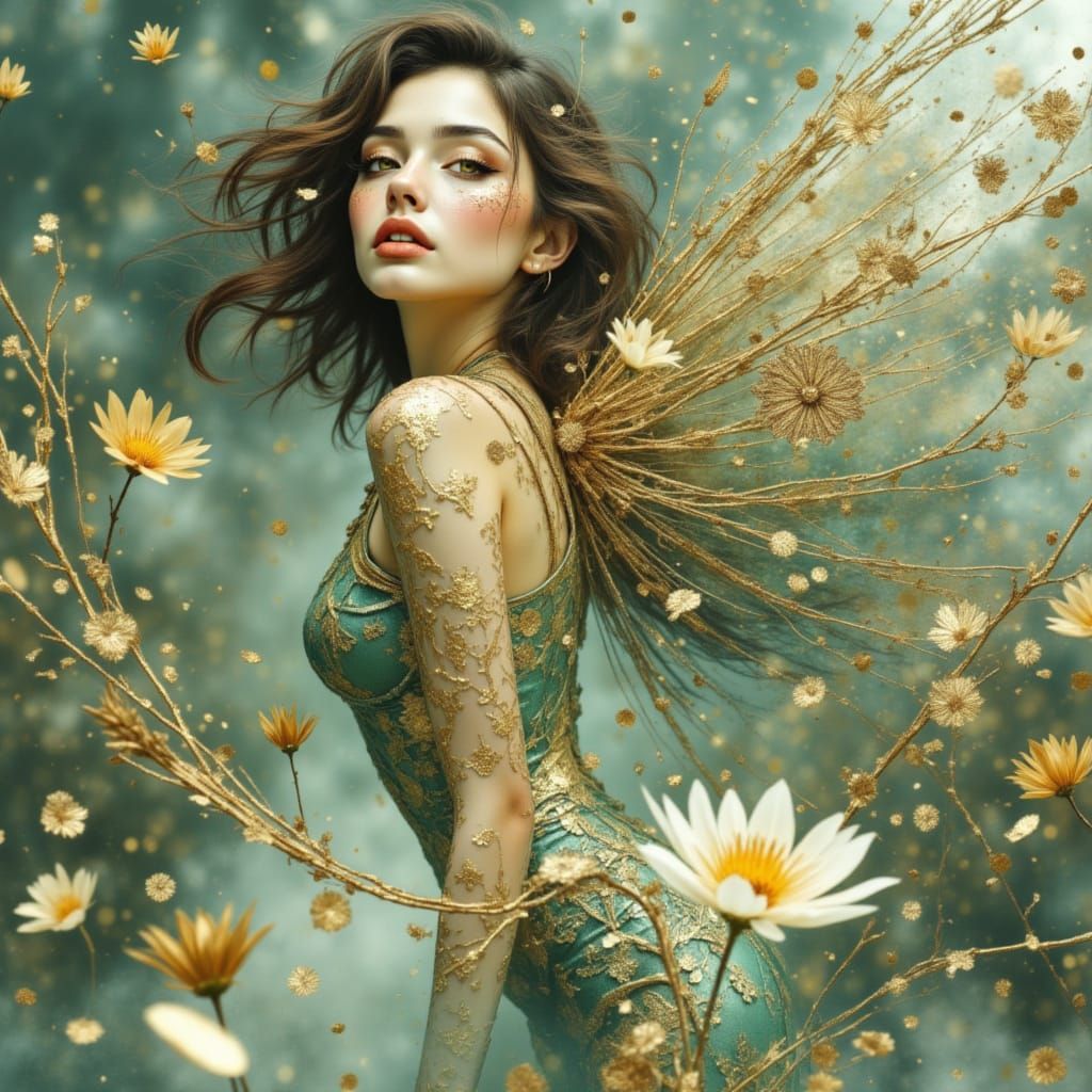 Enchanting Nymph with Floral Metal Body