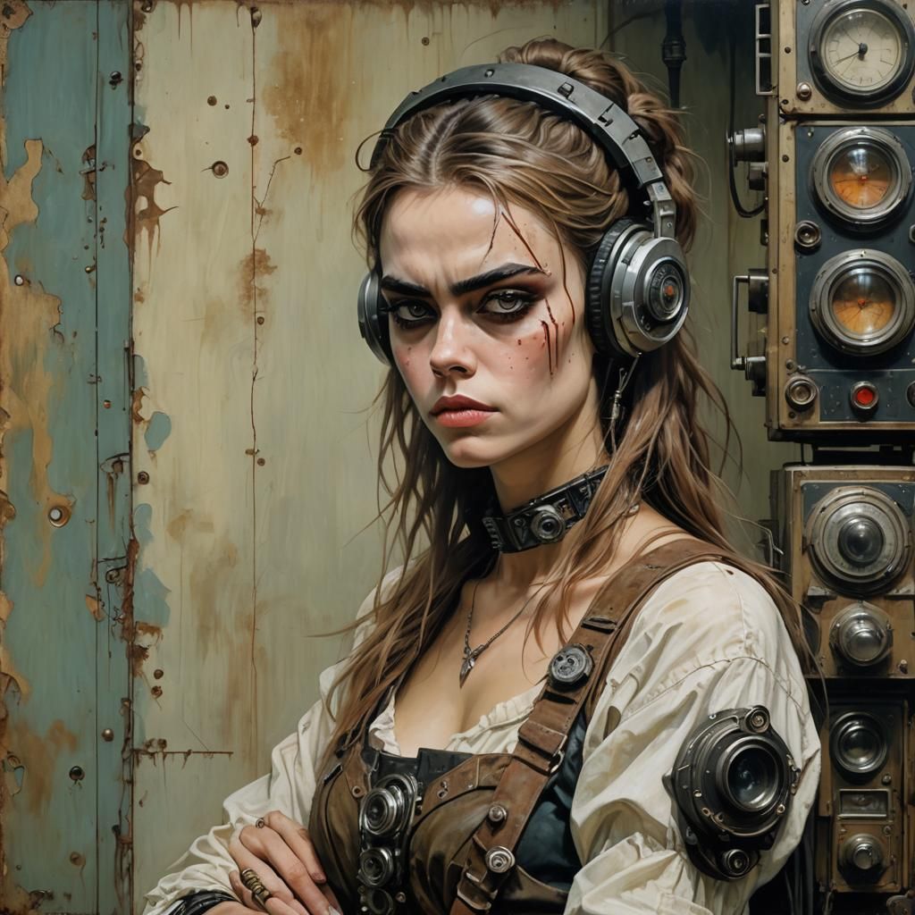 Cyberpunk Pinup Girl in Post-Apocalyptic Radio Station