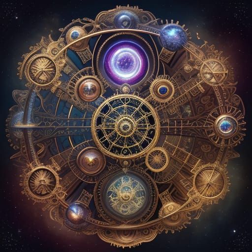 Clockwork Heart Nebula in Steampunk Surrealism