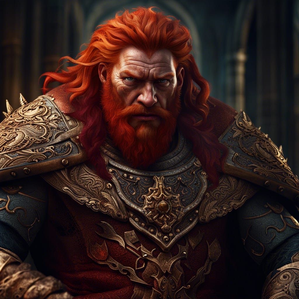 Tired Red-Headed King with Tilted Crown