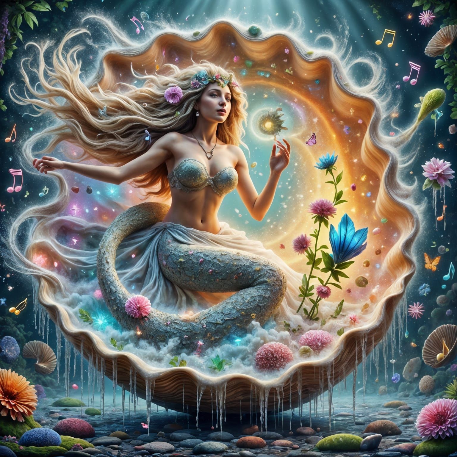 Whimsical Shell World Siren Amidst Candyland Swirls