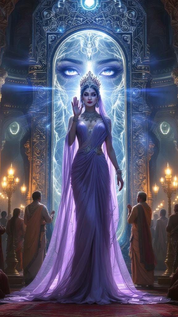 Apsara Queen in Mystical Mirror, Hyper-Realistic Style