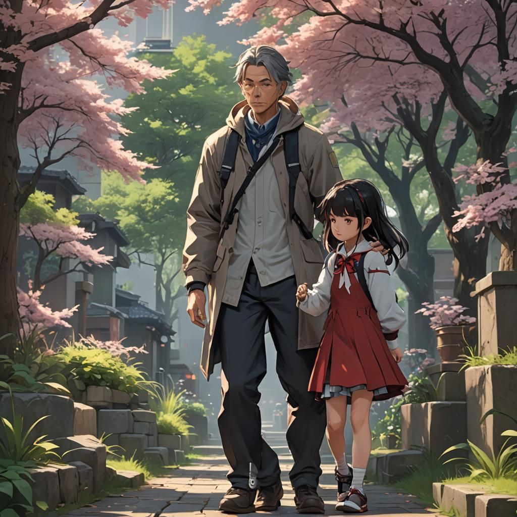 Caring Father Guides Daughter: Anime 3D Art