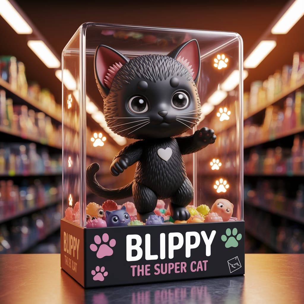 Chibi Black Kitten Action Figure in Whimsical Packaging