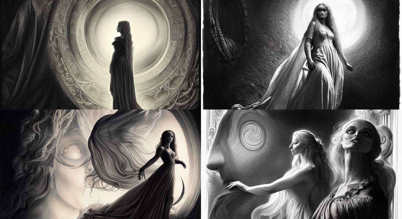 Depressed Woman in Moonlight: Detailed Pencil Sketch