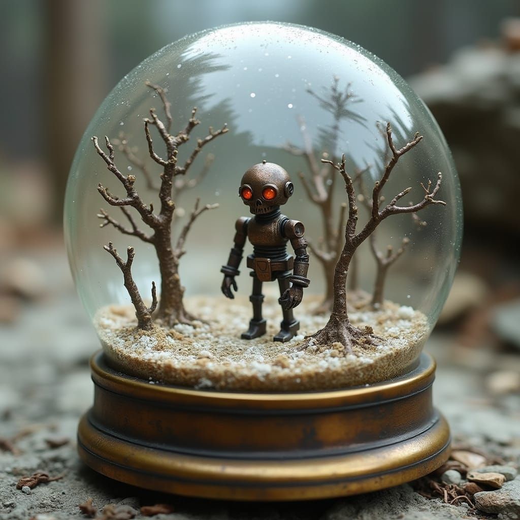 Post-Apocalyptic World Inside Antique Snow Globe