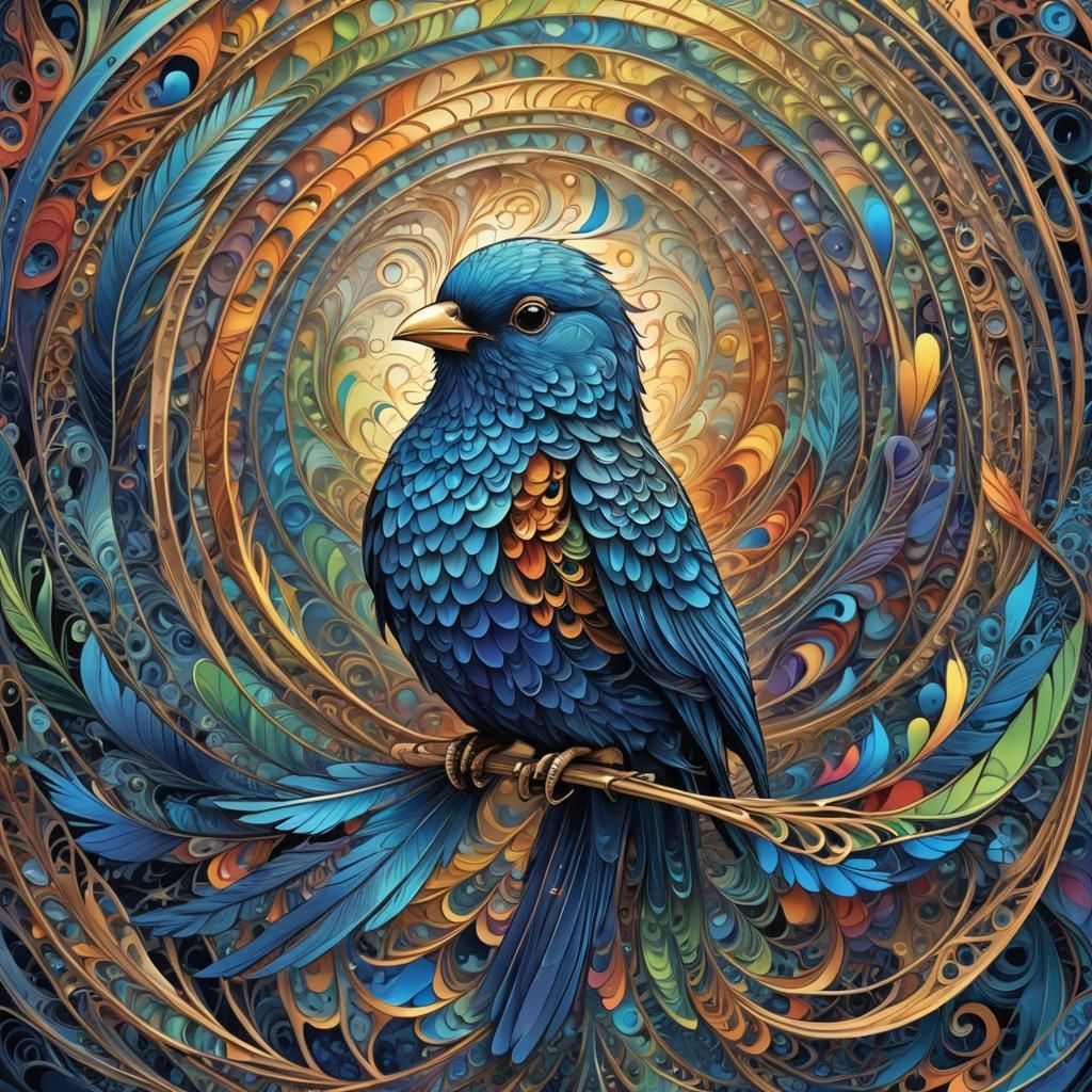 Caged Bluebird: Abstract Vector Fractal Art