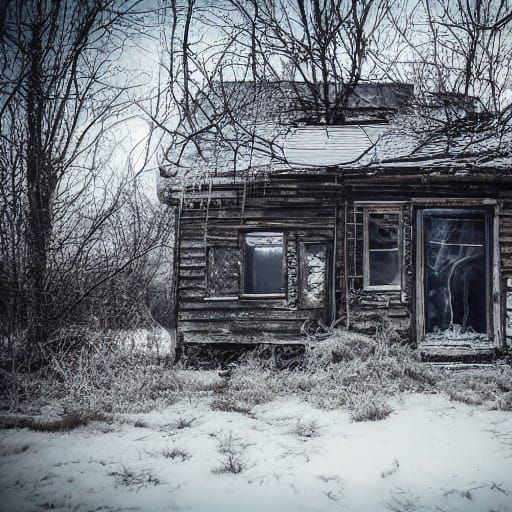 Goth Model in Decaying House with Neon Highlights