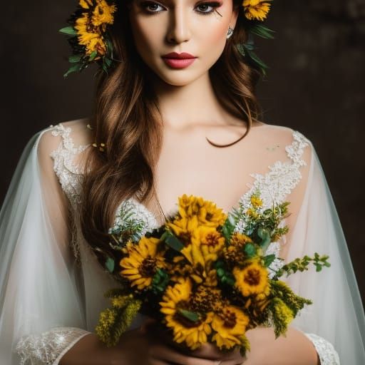Girl Praying with Sunflowers: Hyperdetailed Art Portrait