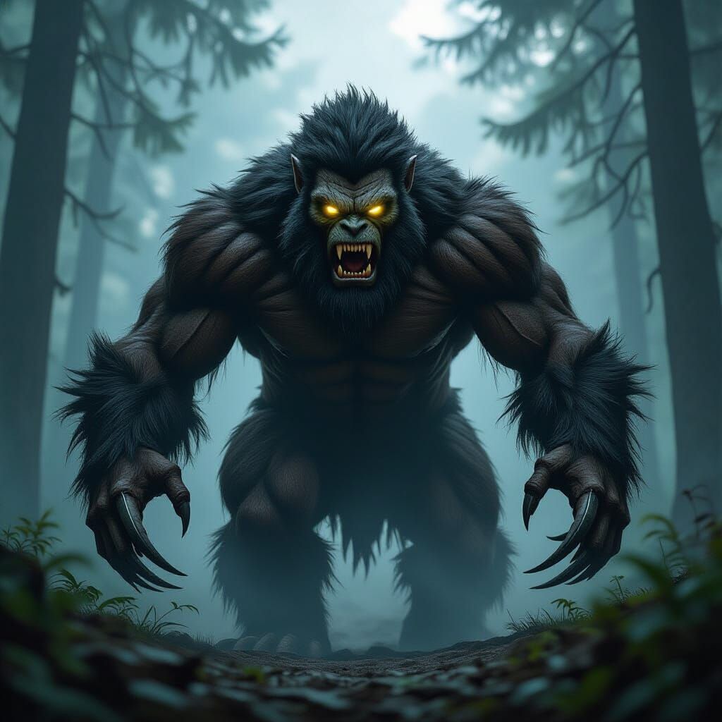 Wolverine Sasquatch Hybrid in Misty Forest