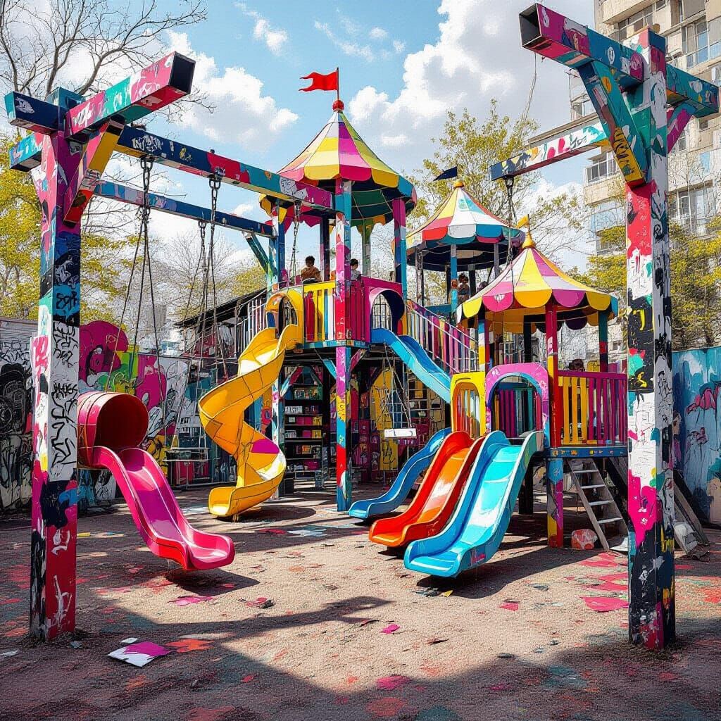 Vibrant Paper Playground in Street Art Style
