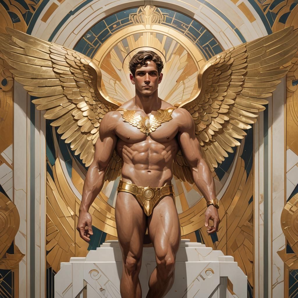 Art Deco Angel with Golden Wings