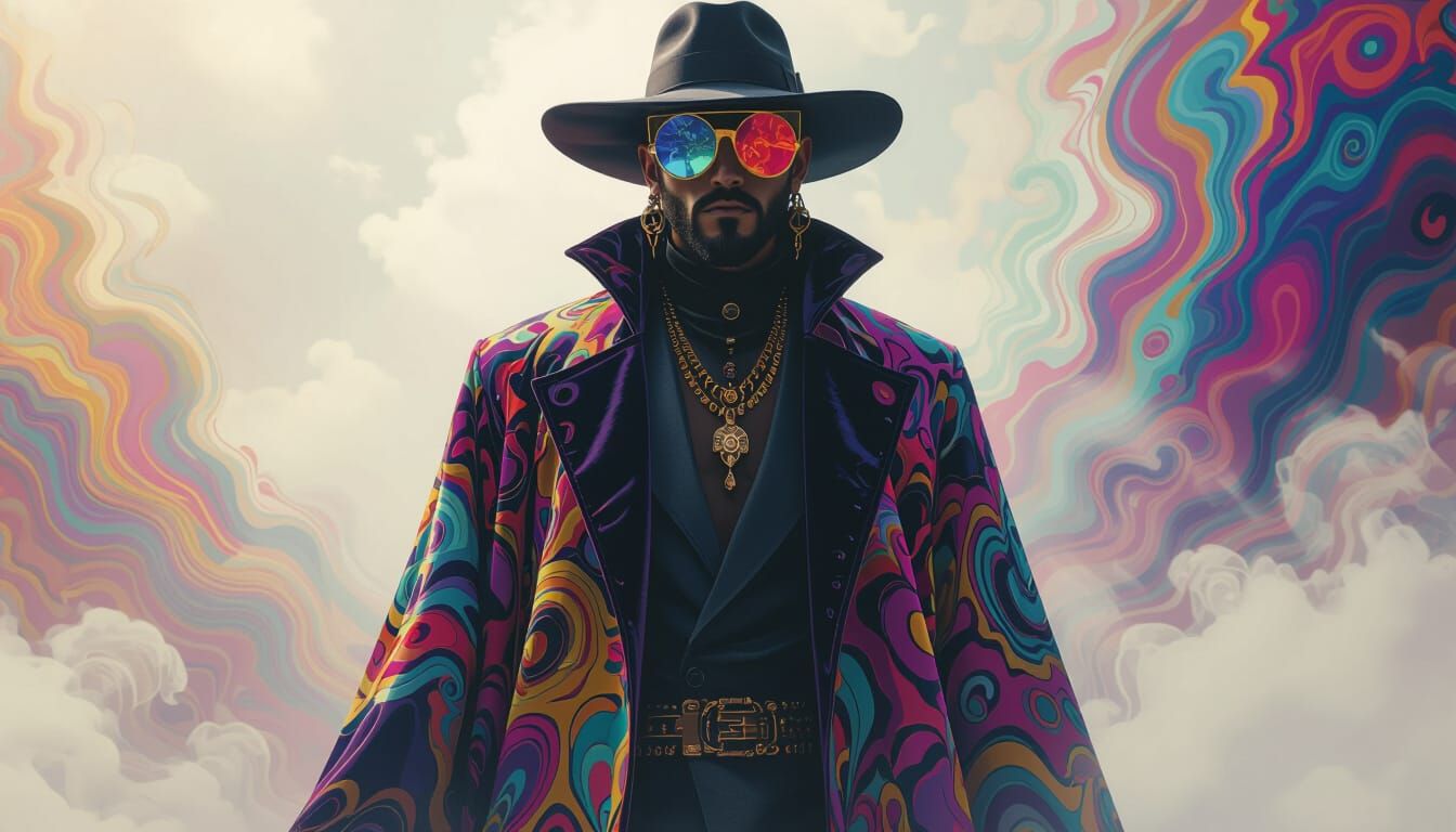 Psychedelic Figure in Velvet Coat, Surrealist Art