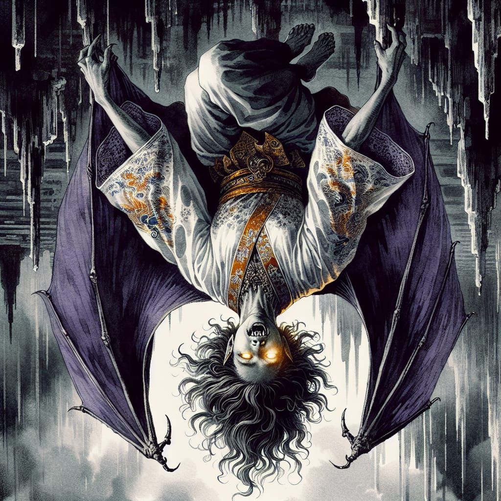 Surreal Gothic Vampire Goddess in Ukiyo-e Style