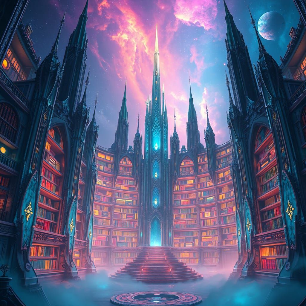 Ethereal Galactic Library in Matte Painting Style