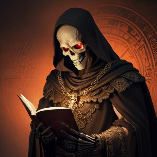 Skeleton Reading Book with Glowing Red Eyes