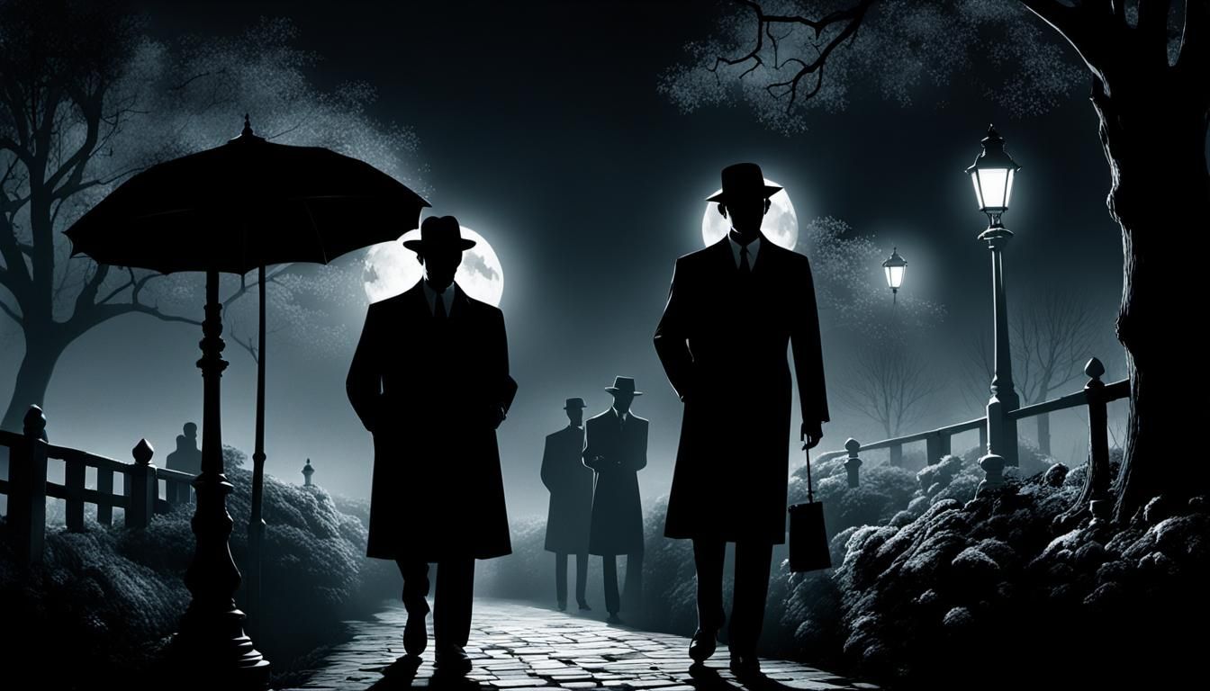 Film Noir Silhouettes in Midnight Garden